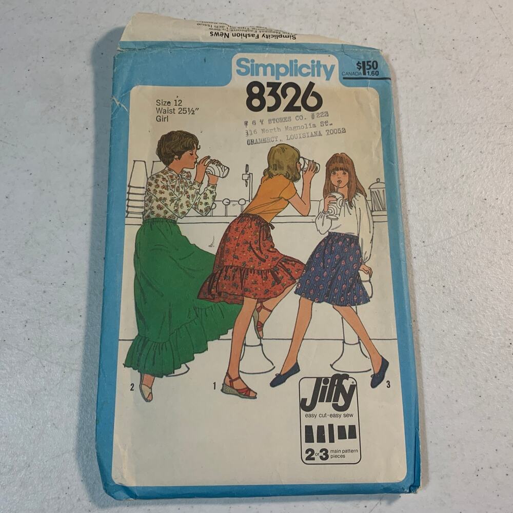 vintage sewing pattern Simplicity 8326 girls skirt knee length maxi 1977 UNCUT